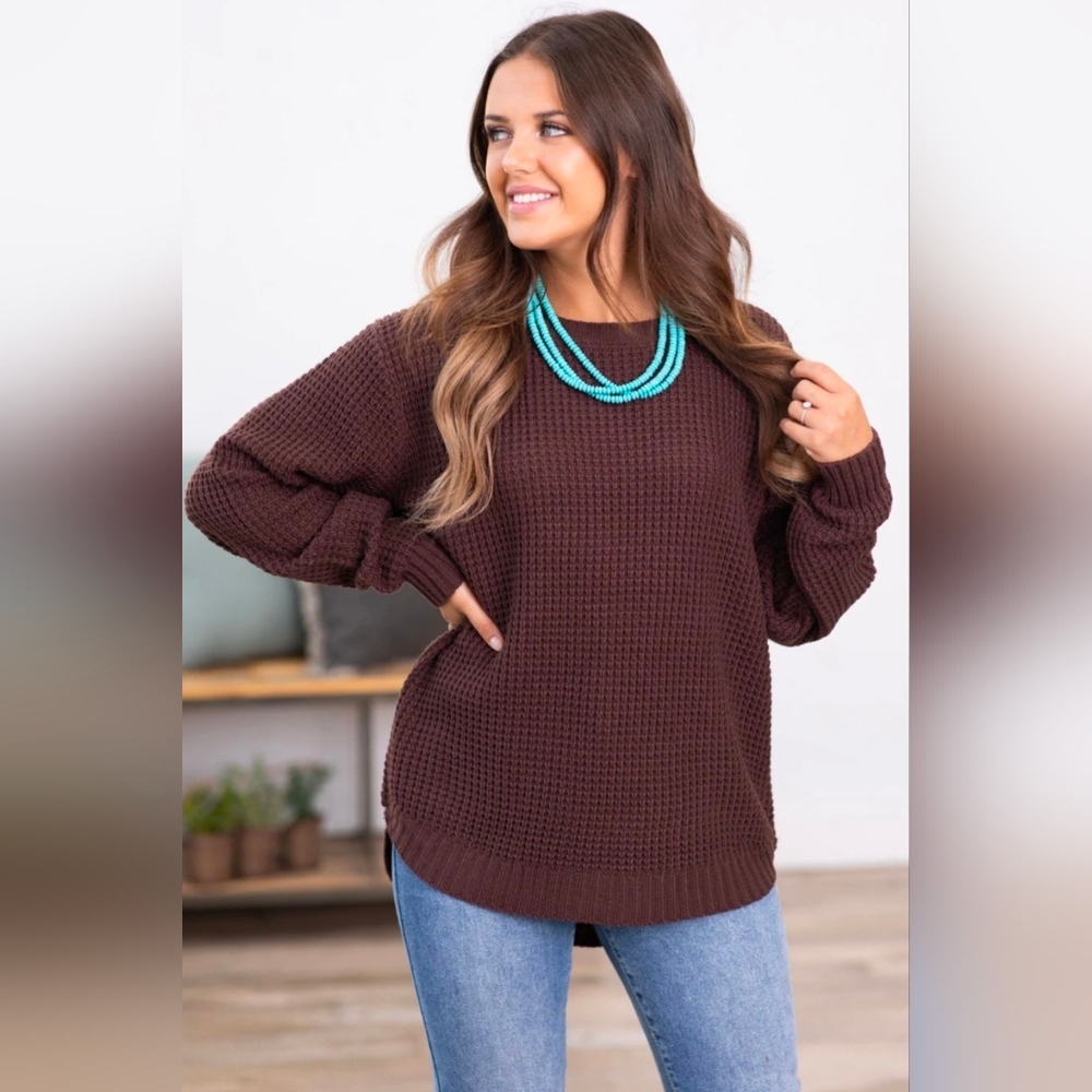 NWOT Zenana Hi Low Waffle Knit Sweater